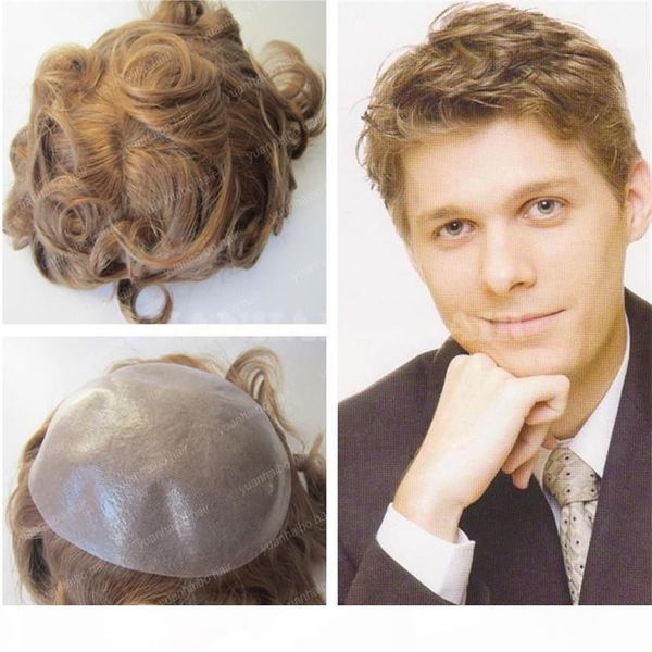 

light brown brazilian hair natural wave thin skin base toupees for men ing, Black