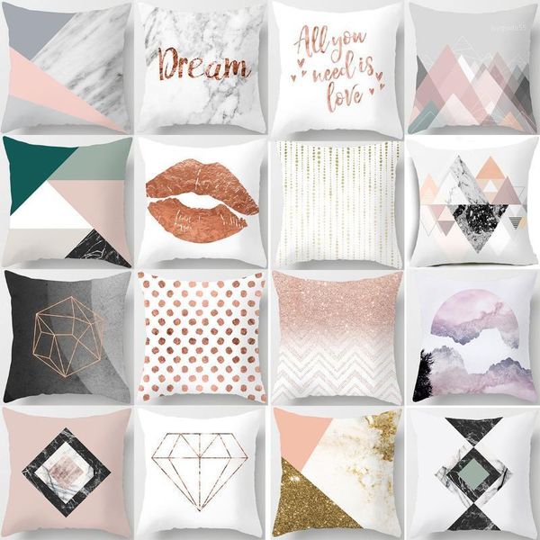 

pink throw pillow case marble pattern geometric sofa cushion cover peach skin pillowcase bedroom home decorative pillow covers1