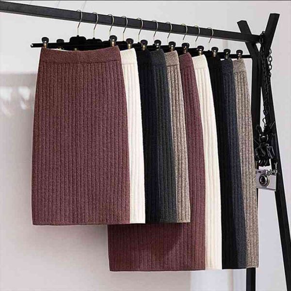 

spring autumn casual women high waist skirt warm knitted pencil skirt elegant long skirts office skirts split, Black