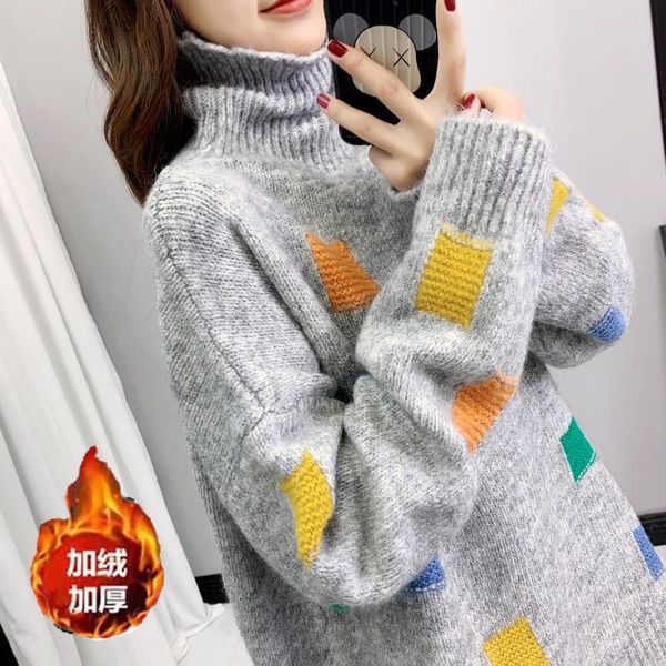 

heavy 2021 new cashmere autumn/lazy winter wind red net turtleneck big sweater for woman 1 eo4o, White;black