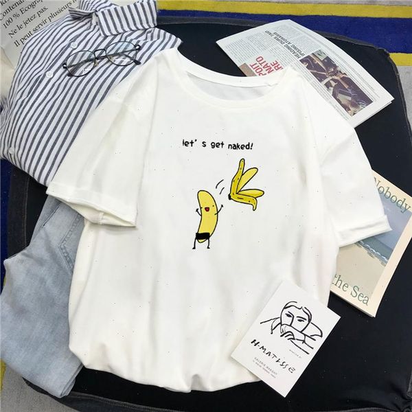 

lets get naked spoof banana cartoon print harajuku new summer fashion women funny fun casual tumblr women t shirt, White