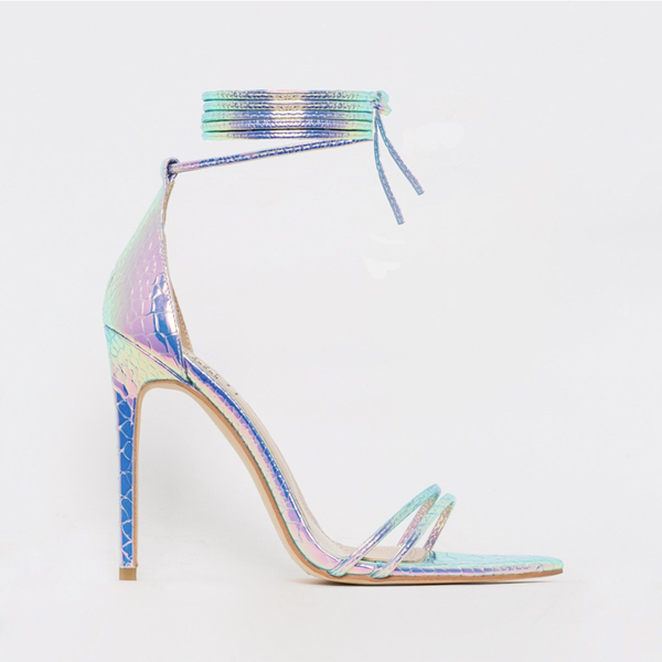 

2021 summer new fashion rainbow strappy stiletto super heels extra large women's sandals, Black