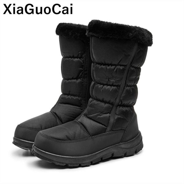 

winter warm woman shoes mid-calf female snow boots classic black zipper cotton footwear comfortable non-slip autumn boots