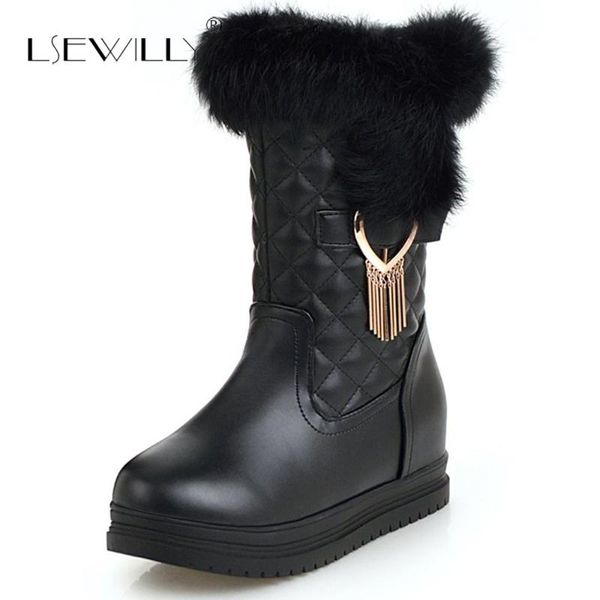 

lsewilly 2020 winter fashion mid calf boots women shoes platform high heels warm fur plush snow boots black white size 34-43 e73