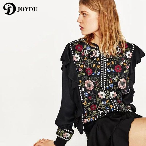 

joydu vintage female jackets for women bead ruffles fashion coat 2017 new ethnic hippie embroidery bomber jacket casaco feminino1, Black;brown