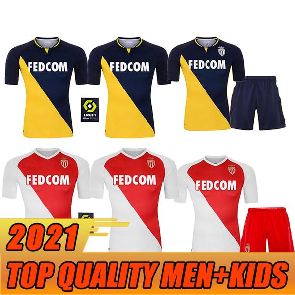 

2020 2021 as monaco ben yedder soccer jerseys jovetic golovin football shirt 20 21 maillot flocage jorge men kids kit uniform, Black;yellow
