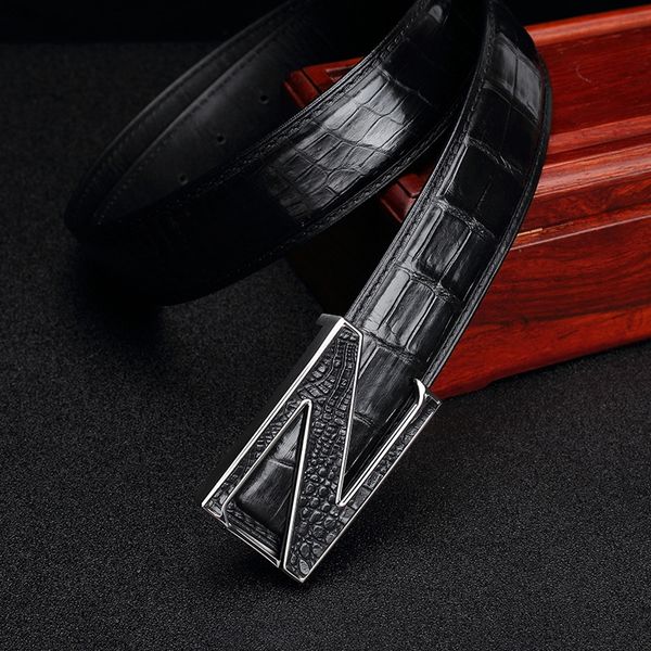 

бизнес несвязанный гладкий z-образная стальная кожа крокодила мужских кожаного beltbusiness несвязного живота гладкой z-образный steelbelt c, Black;brown