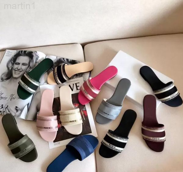 

designer slippers2022 women sandals slippers denim ladies summer flat outdoor beach rainbow fashion flops striped leather flowers slides, Black