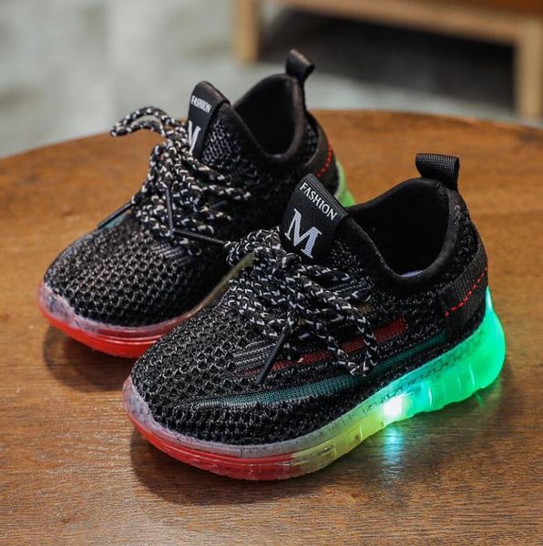 

2020 new children luminous shoes boys girls sport running shoes baby flashing lights sneakers toddler little kids led sneakers wmtayq, Black