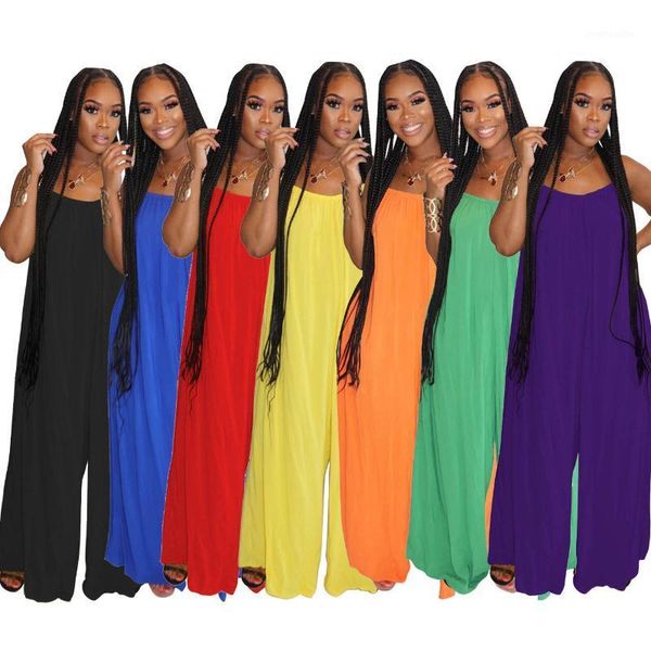 

25m1112 summer women casual jumpsuit solid spaghetti strap wide leg pants playsuit rompers plus size1, Black;white