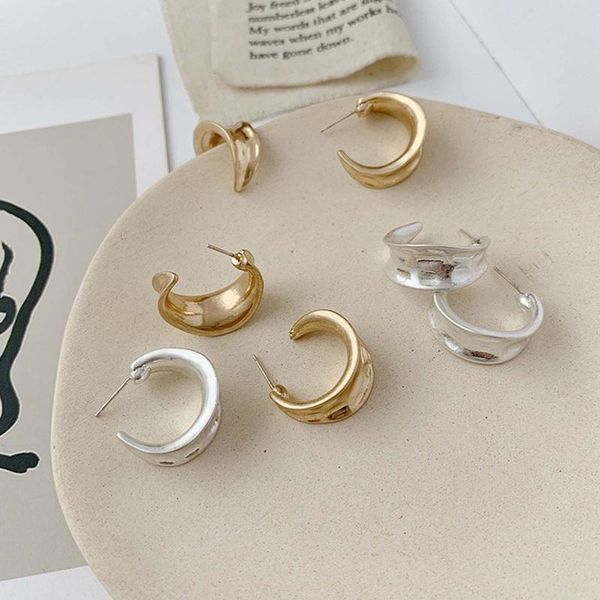 

hoop & huggie retro temperament minimalist earrings geometric semicircular for women gold color earring jewelry, Golden;silver