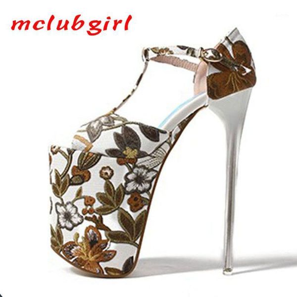 

mclubgirl 20cm thin heels summer paragraph national wind flowers high waterproof nightclub fish head large size shoes mjl1, Black
