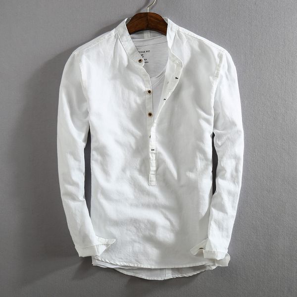 

summer man's long spring sleeve shirt cotton and linen casual shirts for men cothes vintage camisa masculina kj 1022, White;black