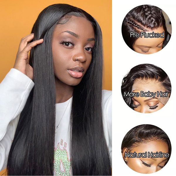 

lace front wigs drown hairline raw virgin peruvian hair glueless full lace wigs human hair wig with baby hair, Black