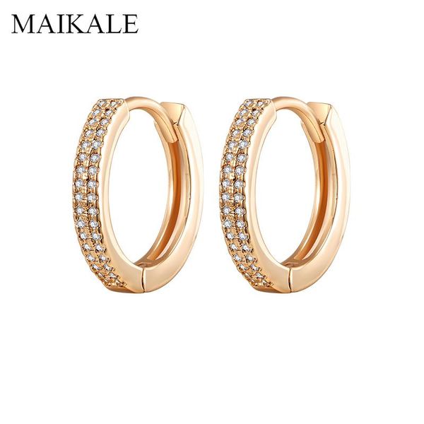

hoop & huggie maikale classic earrings micro-wax cubic zircon 585 rose gold round circle wedding anniversary jewelry gifts, Golden;silver