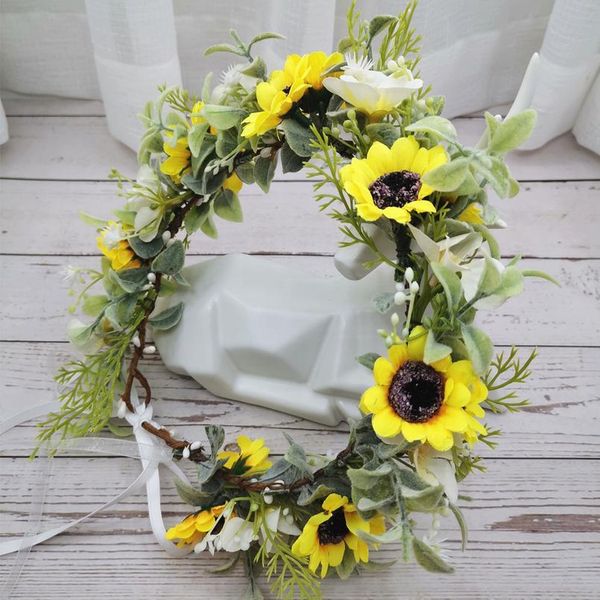 

small sun flowers crown festival headband women hair accessories headdress women floral garlands wedding flower qylede