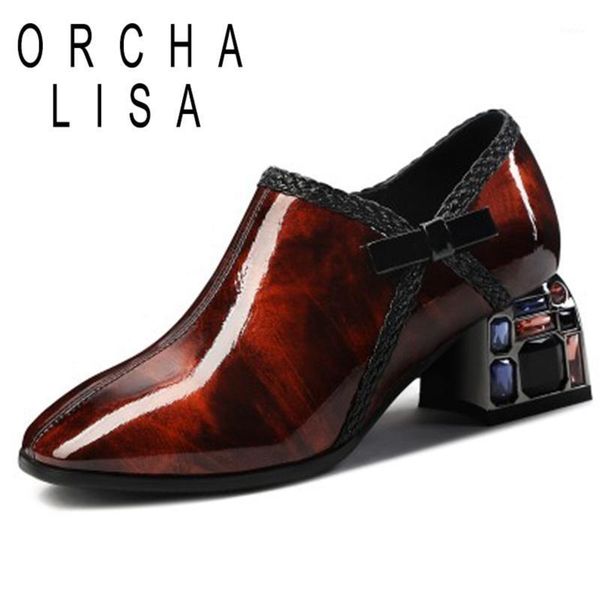 

orcha lisa noble retro spring autumn pumps round toe 5cm rhinestone square heels genuine leather zipper big size 34-43 c19101, Black