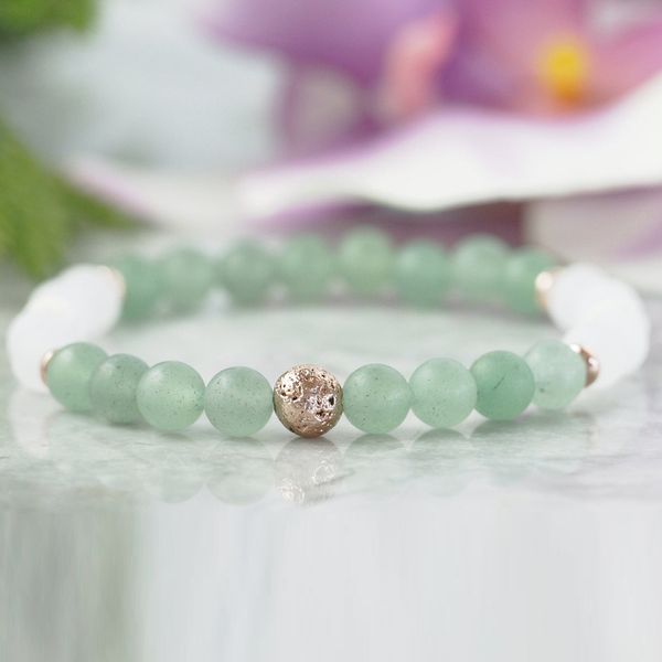 MG1094 Bracciale Yoga Avventurina Verde Opaco Bracciale Diffusore Olio Essenziale Pietra Lavica Natirale Mala Gioielli Buona Fortuna Cristalli Guarigione Brace