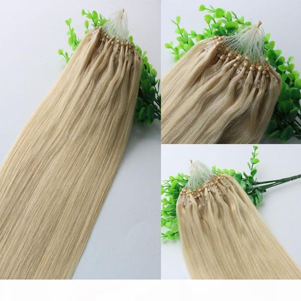 

brazilian hair extensions 14"-26" 100strands 613# 60# platinum blonde micro ring hair straight brazilian remy human hair bundles