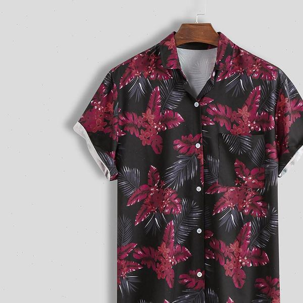 

2021 fashion ethnic style printed mens shirt camisa masculina short sleeved lapel button casual retro printed hawaiian men shirt, White;black