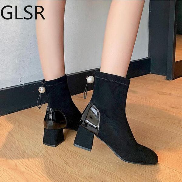 

ankle boots women boots women shoes woman fashion flock short ladies stretch socks 2020 autumn new d550, Black