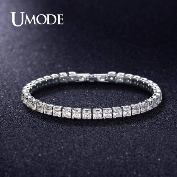 

umode 2020 new 4mm 5mm 6mm round square zircon crystal tennis bracelet for women men white gold long box chain jewelry aub0178ax, Black