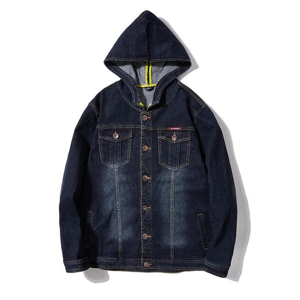 

streetwear men hip hop cotton hooded denim jacket fashion motorcycle men slim casual black jeans jacket coats plus size 6xl 8xl, Black;brown
