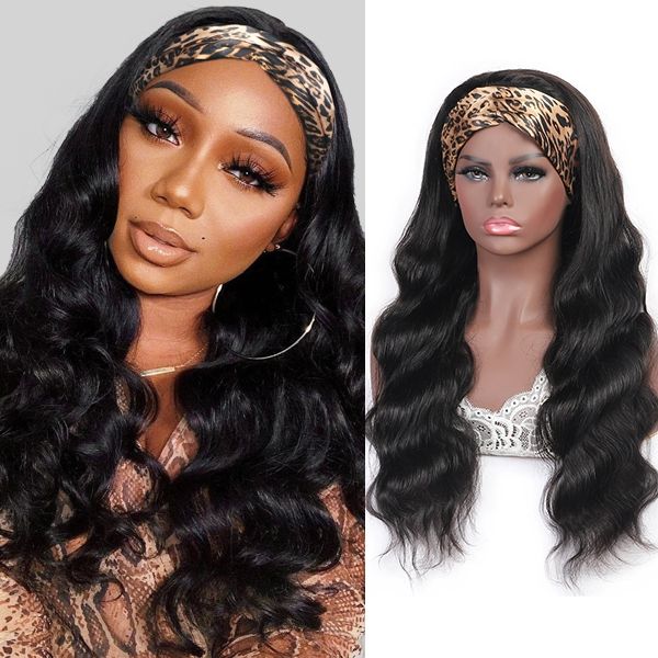 

meetu long length wig 28 30inch body human hair wigs with headbands straight water loose deep none lace headband wigs for women all ages nat, Black;brown