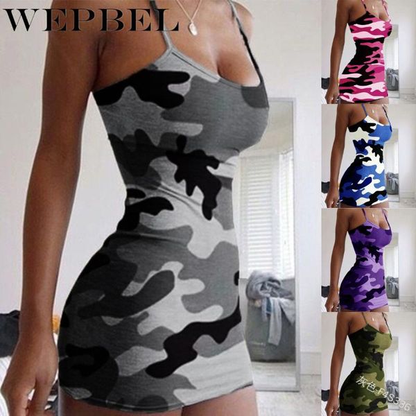 

wepbel dress women's high waist sheath camouflage printed dress summer sleeveless spaghetti strap square collar mini, Black;gray