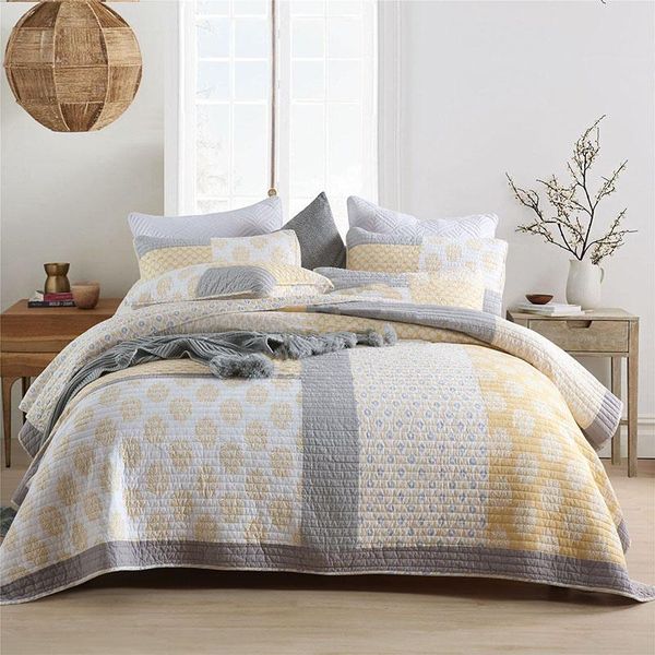 

chausub bedspreads quilt set 3pcs cotton quilts for double bed patchwork coverlet bed cover pillowcase queen size blanket