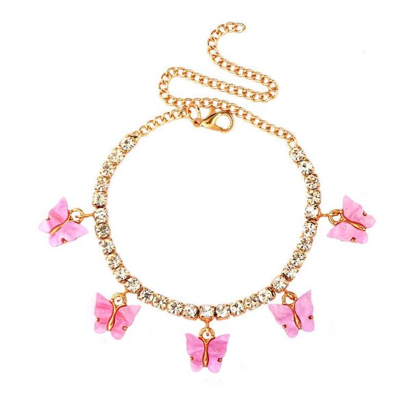 

caraque fashion butterfly anklet rhinestone теннисная цепь сеть ноги для женщин летний пляж анклауты босиком сеть ювелирных изделий подарок, Red;blue