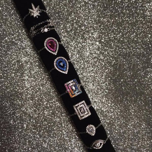 

cluster rings delicate colored cz chain ring adjust size european usa selling 2021 design women wedding finger jewelry1, Golden;silver