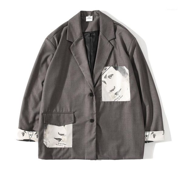 

retro patchwork loose casual suit men and women spring autumn single breasted oversize jacket streetwear harajuku blazer1, Black;brown