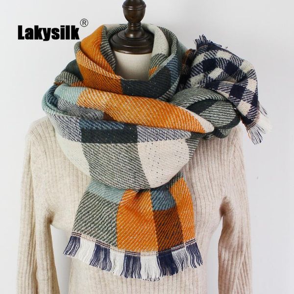 

scarves 2021 plaid women scarf thick warm soft autumn winter shawls female vintage patchwork cashmere scarfs ladies, Blue;gray