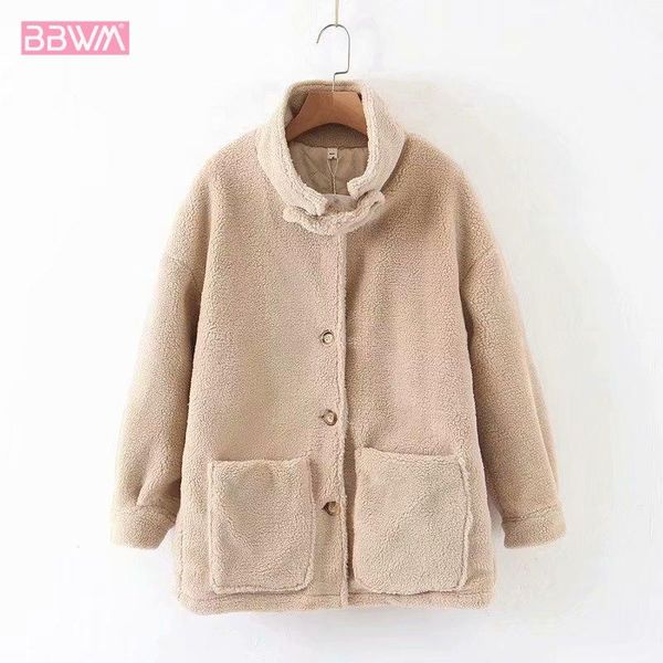 

lambswool coat long sleeve lapel fur women's jacket coat korean version loose pellet plus cotton female chic, Black
