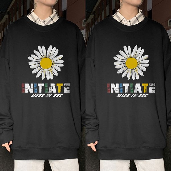 

осень новой моды daisy шеи экипаж мужской свободный топ с длинным рукавом top shirtshirt shirtins моды большой дна рубашки ejjbg, Black