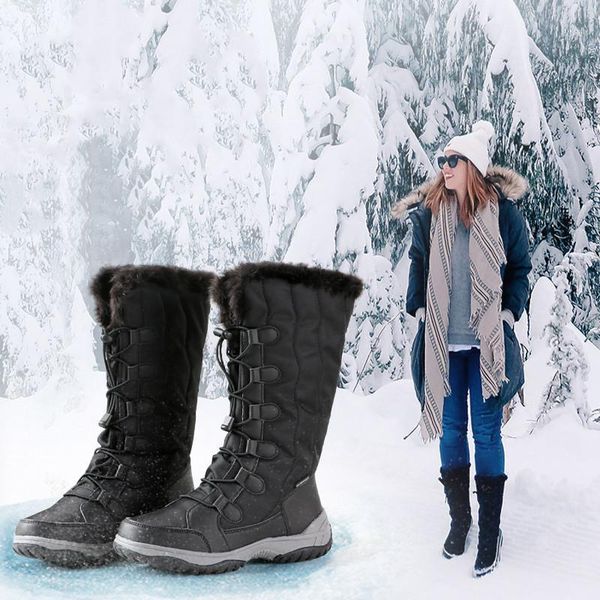 

boots winter long snow with waterproof and keep warm women oxford shoe1, Black