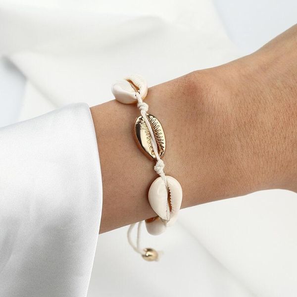 

cross-border fashion new european and american personality simple hawaiian style alloy shell hand-woven bracelet bracelet bracel, Golden;silver