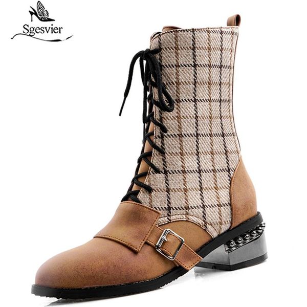

boots sgesvier ins women ankle plus size 32-48 outdoor short autumn winter velvet plaid stitching g643, Black