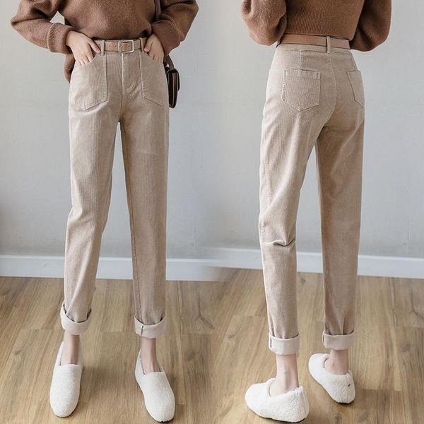 

women's pants & capris corduroy for women 2021 autumn and winter fashion korean style loose ankle-tied harem womens clothing, Black;white