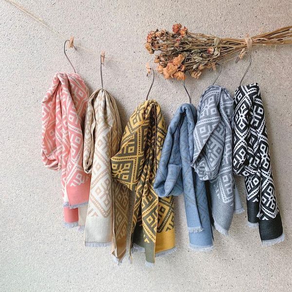 

scarves 2021 winter fashion ethnic style retro children imitation cashmere scarf baby warm plaid fringed long bib women1, Blue;gray