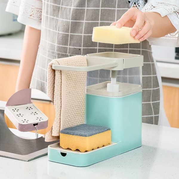 

ktichen sink shelf soap pump dispenser with sponge holder drain storage rack dishwashing liquid press box home cleaner organizer