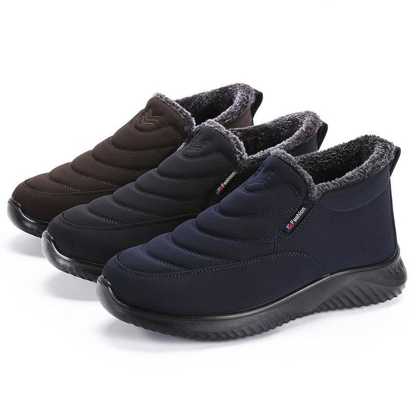 

men winter boots cotton snow boots male warm plush anti-slip bottom shoes comfortable male high men ankle zapatos homb, Black