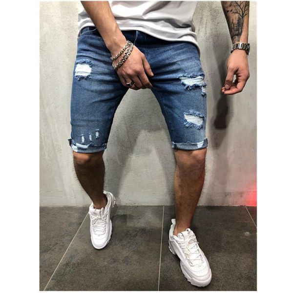 

2021 mens denim chino shorts super stretch skinny slim summer half pant cargo jeans slim fit, Blue