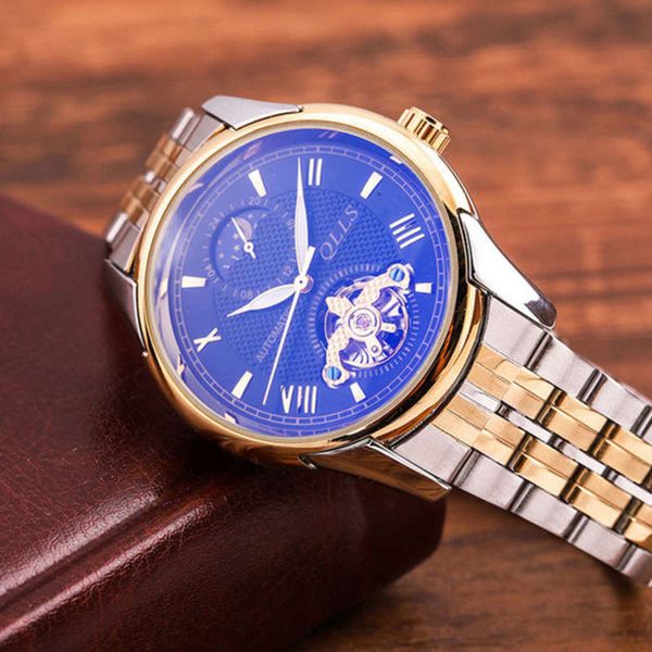 

automatic watch new mechanical qiluoshi men's 6-digit flywheel lunar phase men's watch 8028 time can be, Slivery;brown