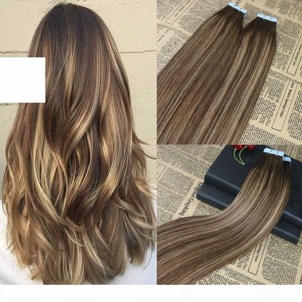 

100% human hair tape in extensions balayage highlighted tape on remy hair extensions omber brazilian hair extensions 100g 40pcs, Black