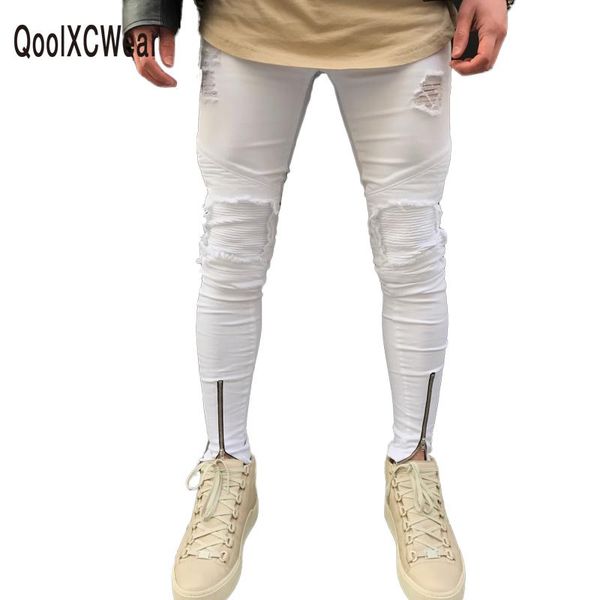 

qoolxcwear men designer jeans white jeans men casual mens jean skinny motorcycle denim pants pantalones vaqueros hombre, Blue