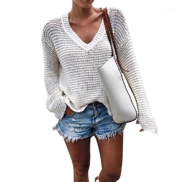 

fashion oversized baggy autumn clothes daily v neck casual women sweater loose solid long sleeve knitted1, White;black