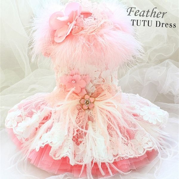 Roupas Frete Grátis Rosa Pink Swan Princesa Luxo Pena Laço Lindo Tutu Dog Vestido Ropa Perro Mascotas Roupa Cachorro Y200922