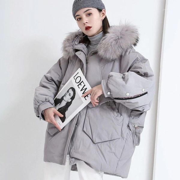 

l0832 winter new white duck down coat luxury korean loose medium length down jacket1, Black